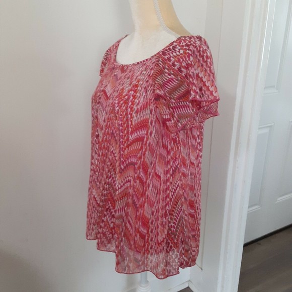 New Directions pink ruffled top S polyester fully lined cap sleeves feminine - Picture 2 of 4